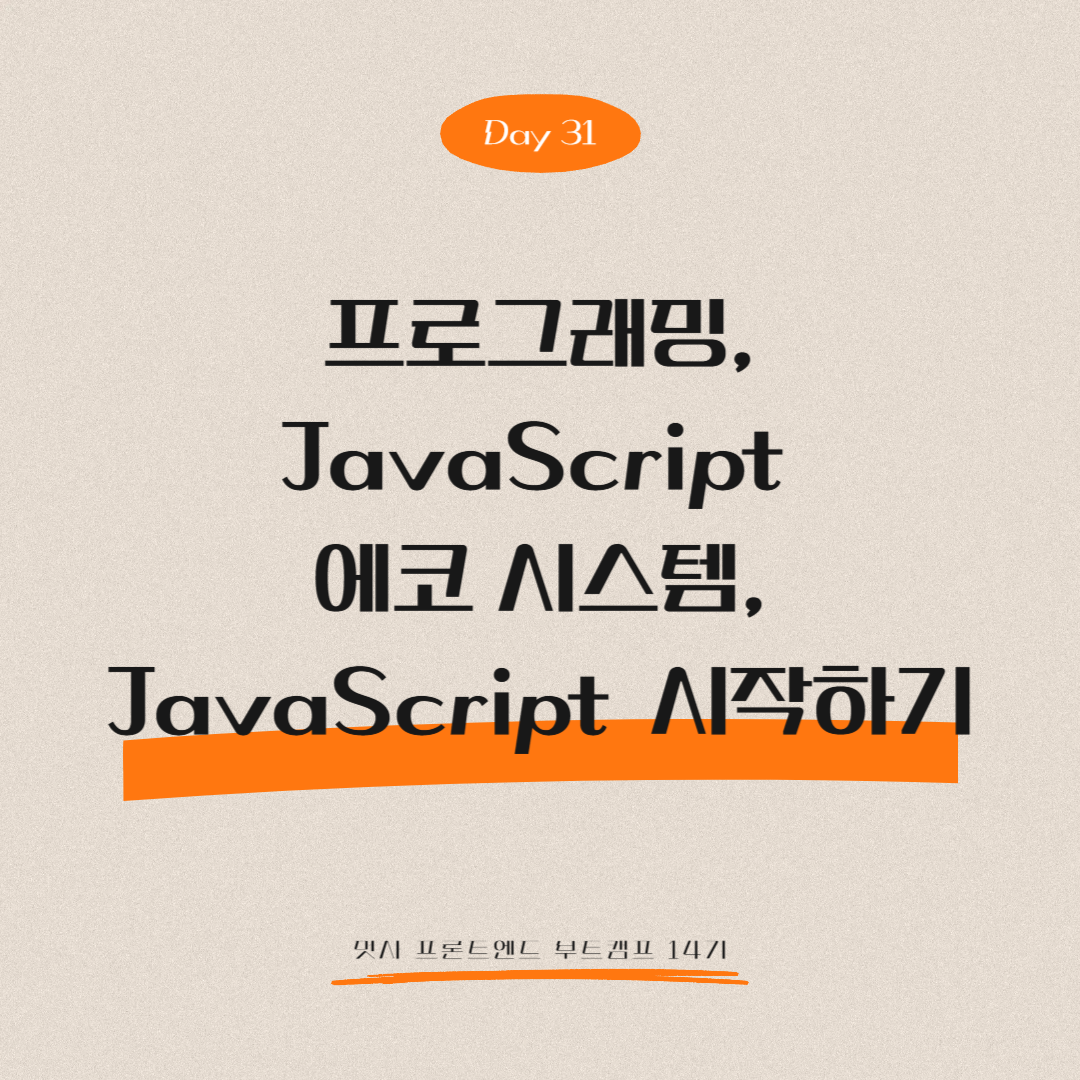 멋쟁이사자처럼 프론트엔드 부트캠프 14기 - Day 31 (프로그래밍, JavaScript 에코 시스템, JavaScript 시작하기)