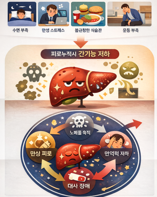 피로 원인과 간기능 저하의 악순환 관련 사진