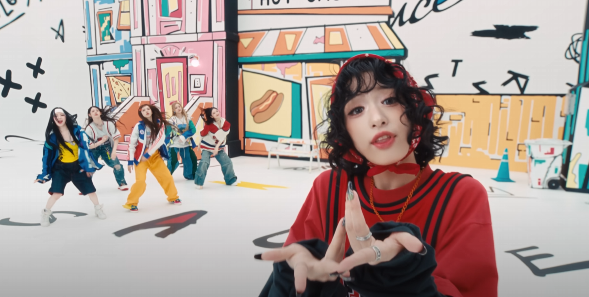 만화풍 배경앞 댄스신