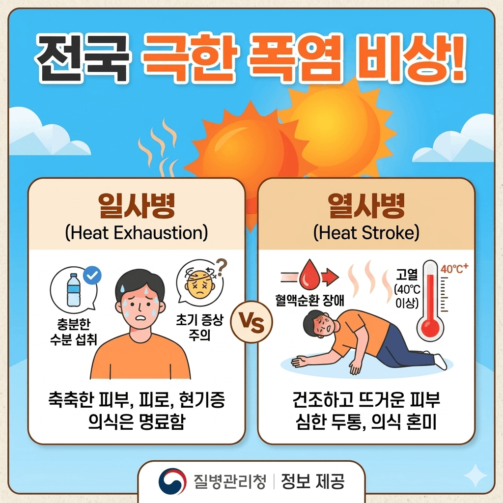 일사병과 열사병의 차이점, 일사병은 의식은 또렷하지만, 열사병은 의식이 혼미하다