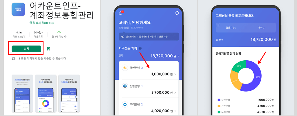 어카운트인포앱·홈페이지에서 여신금융협회 카드포인트 조회, 휴면계좌조회