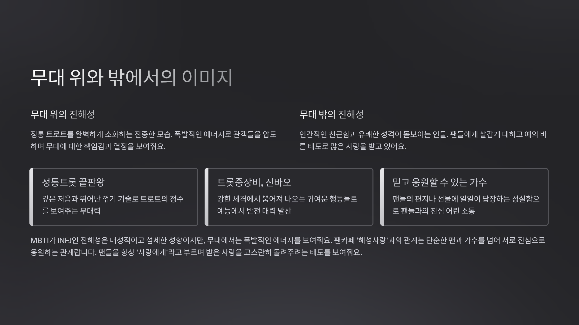 무대 위와 밖에서의 이미지