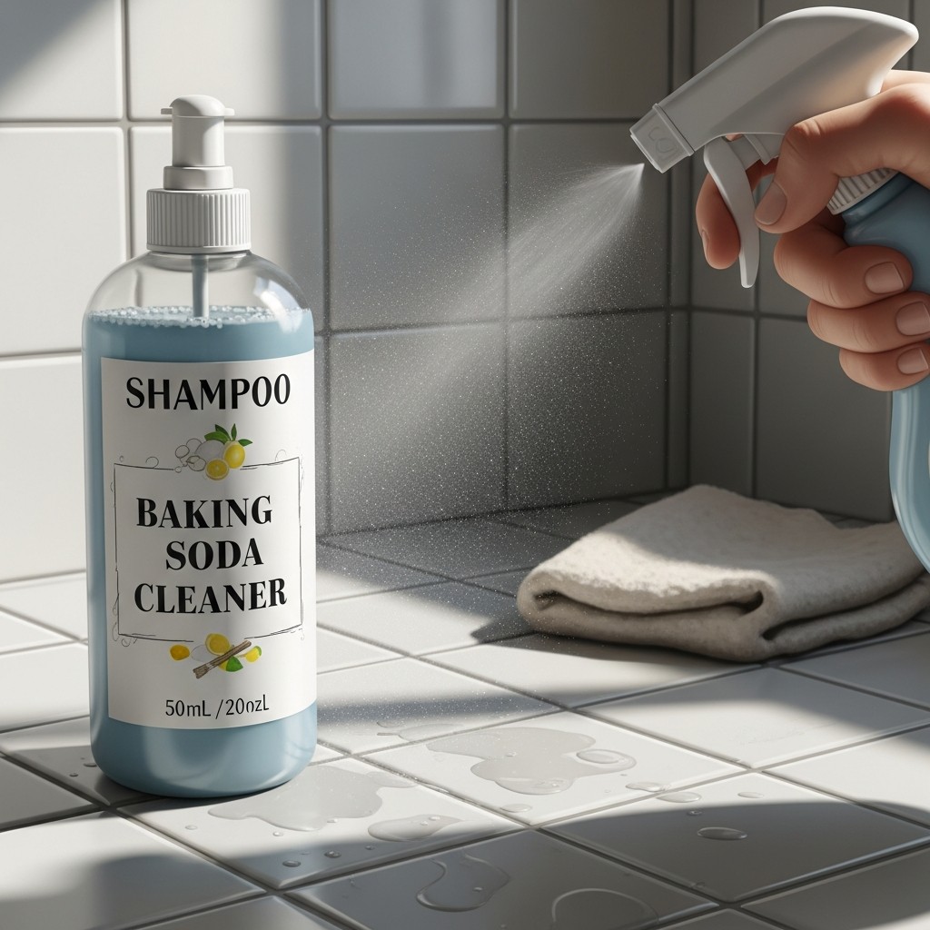 베이킹소다 세정제를 욕실에 사용하는 모습