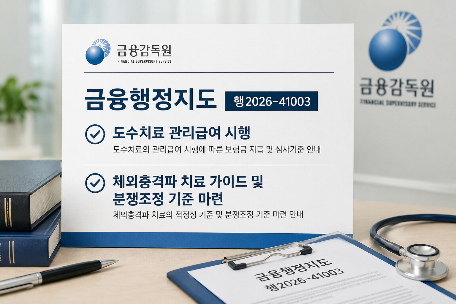 금융감독원 금융행정지도 행2026-41003과 관련해 도수치료 관리급여 시행, 체외충격파 치료가이드, 분쟁조정 기준 변화가 실손보험 청구에 미치는 영향을 정리합니다