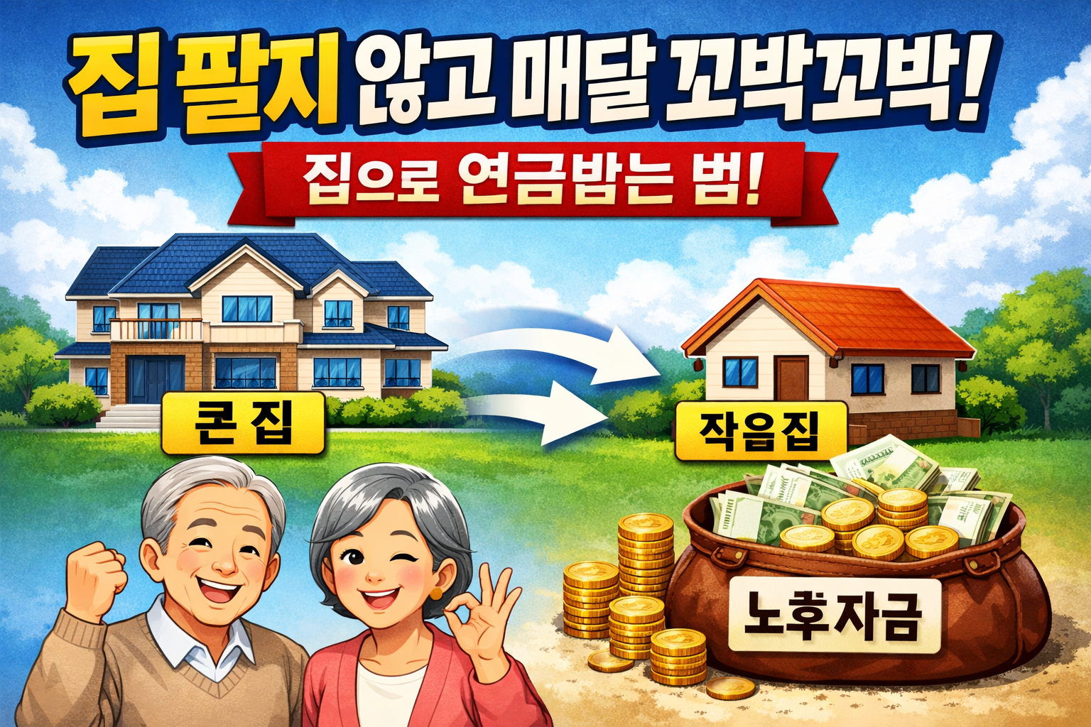 주택 연금을 통해 집을 팔지 않고 기존 거주지에 살면서 연금으로 현금흐름을 확보한 부부가 행복해 하고 있다.