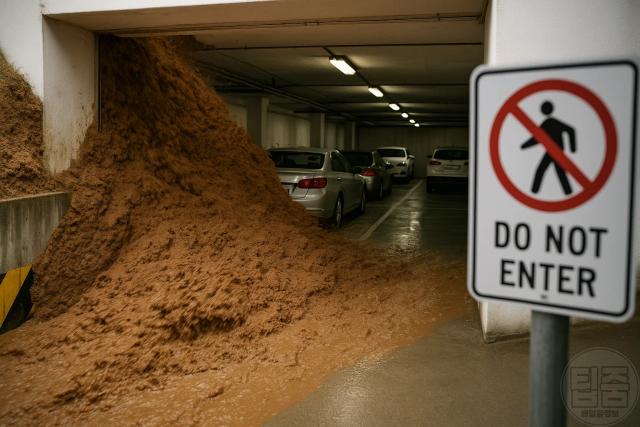 산사태 전조증상 주차장