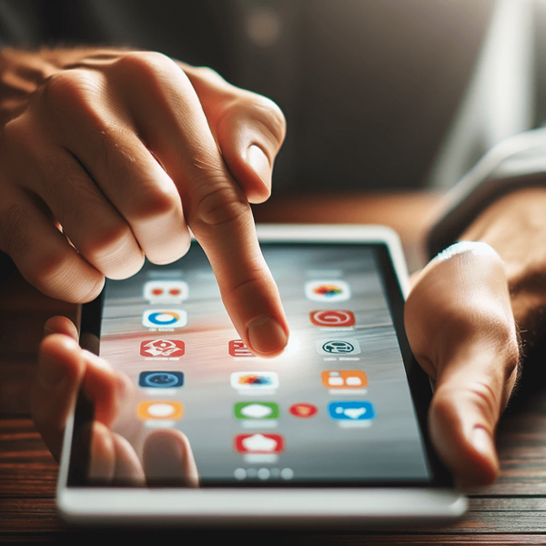 태블릿을 사용하는 사진