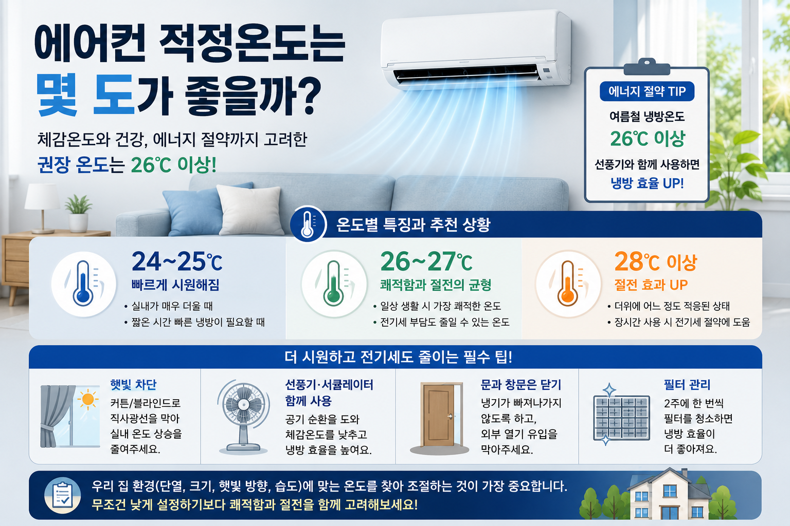 에어컨 적정온도 26도 이상 설정과 전기세 절약 방법