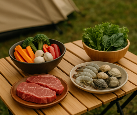 캠핑 음식 재료 관련 사진