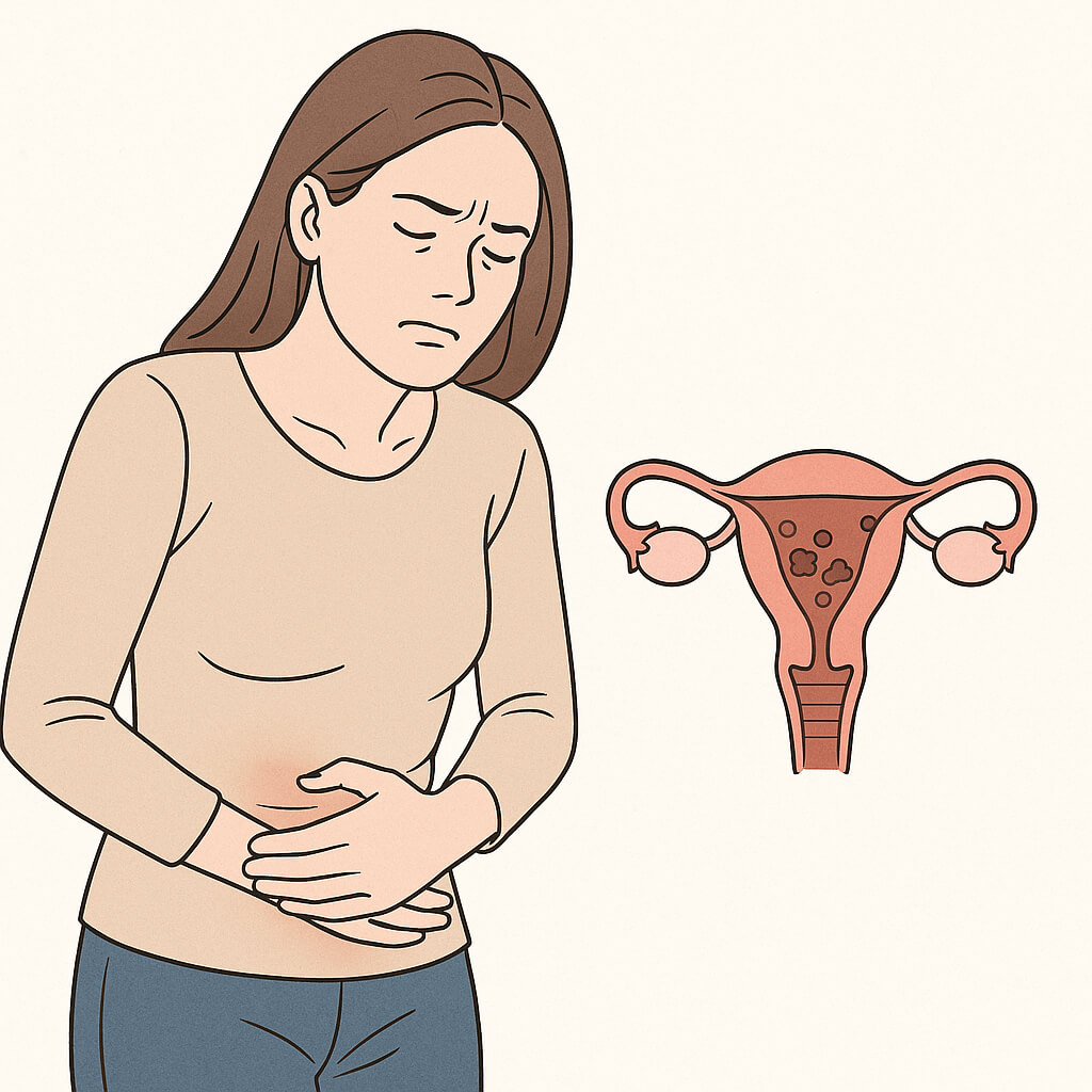 자궁내막증으로 극심한 생리통을 겪는 여성의 의료 일러스트 (출처:자체제작)