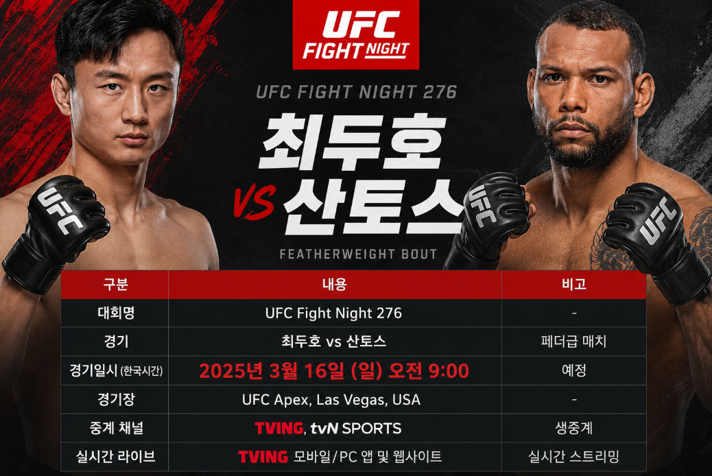 UFC Fight Night 276 최두호 vs 산토스 실시간 중계 완벽 정리