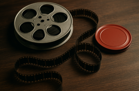 테이블 위에 올려진 영화 촬영 필름