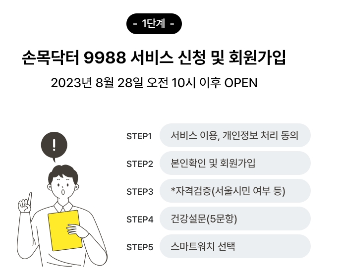 손목닥터9988 서비스 신청 및 회원가입 화면