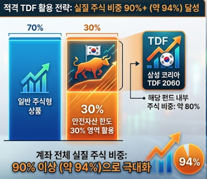 적격 TDF 활용시 실질 주식 비중 90%