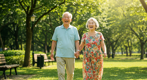 걷기를 통해 치매를 예방하는 노부부