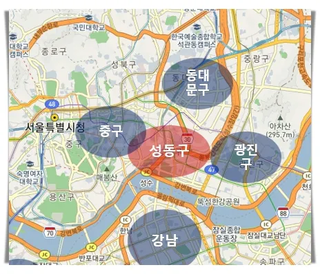 서울시-성동구-지리적위치-중구-동대문구-광진구-강남-인접