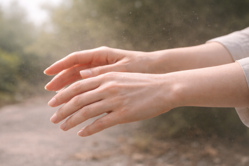 미세먼지에 노출된 손 피부를 표현한 AI 이미지