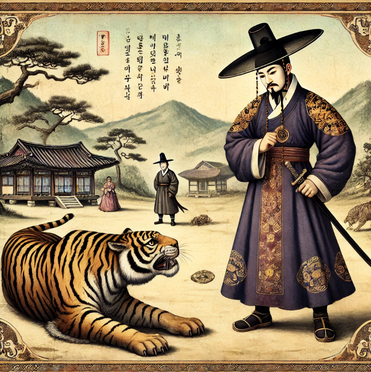 조선 양반이 호랑이를 꾸짖는 장면