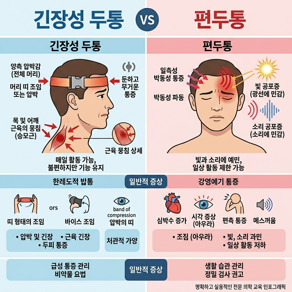 긴장성 두통과 편두통 구분 힌트, 내 두통 패턴 찾는 법