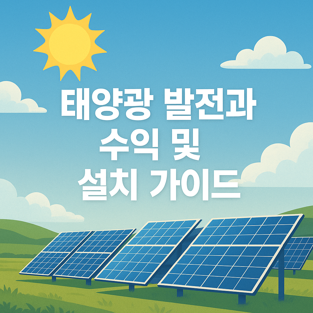 태양광 발전과 수익 및 설치 가이드 문구와 태양과 태양광 패털 이미지