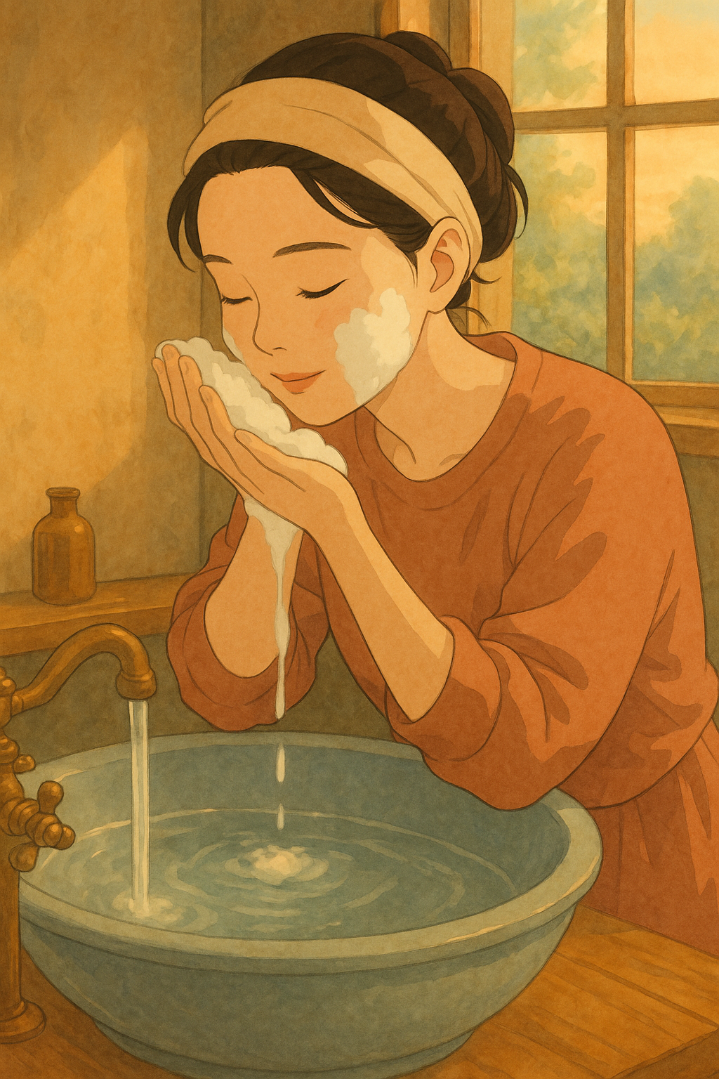 “문지름 없이 흐르는 세안 동작”