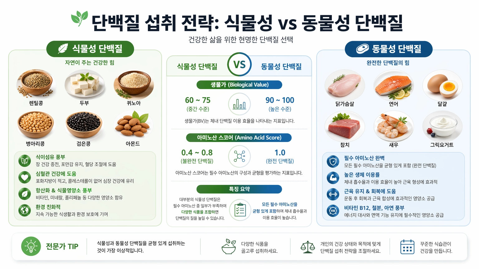 단백질 섭취 전략: 식물성 vs 동물성 단백질, 건강한 삶을 위한 현명한 선택