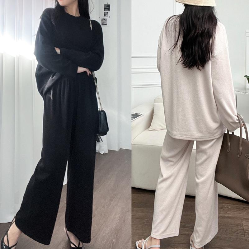 여성 상하세트 엄마 등원룩 루즈핏 여자 맘 밴딩 와이드 트레이닝 골지 상하복 세트