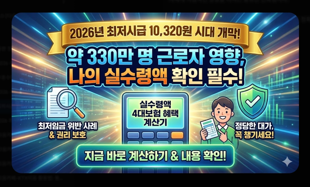 2026년 최저시급 실수령액 계산기 완벽 가이드
