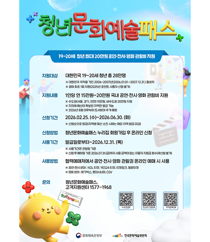 9&middot;20세 청년 대상 청년 문화예술패스
