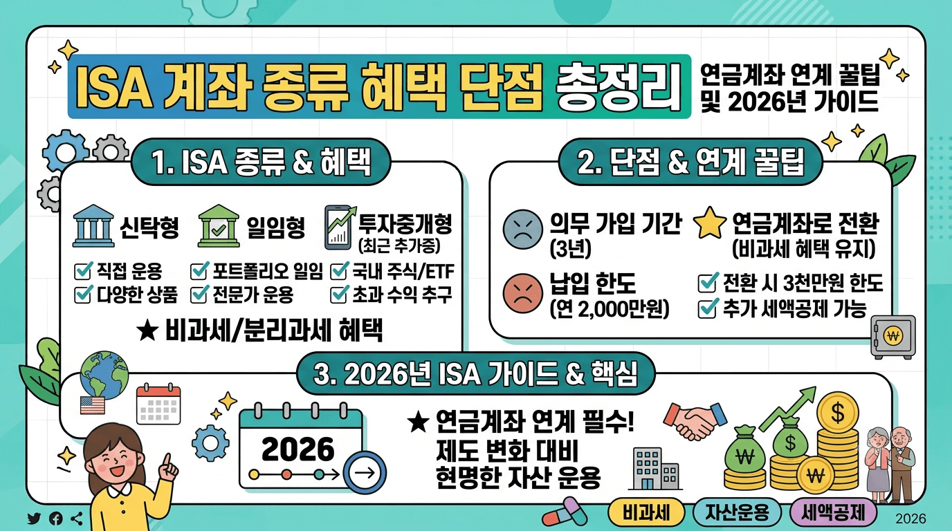 ISA 계좌 종류 혜택 단점 총정리|연금계좌 연계 꿀팁 및 2026년 가이드