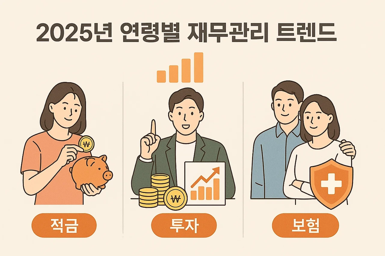2025년 연령별 재무관리 트렌드 (적금, 투자, 보험) 이미지