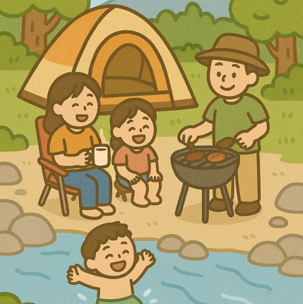 캠핑장에서 캠핑하는 가족