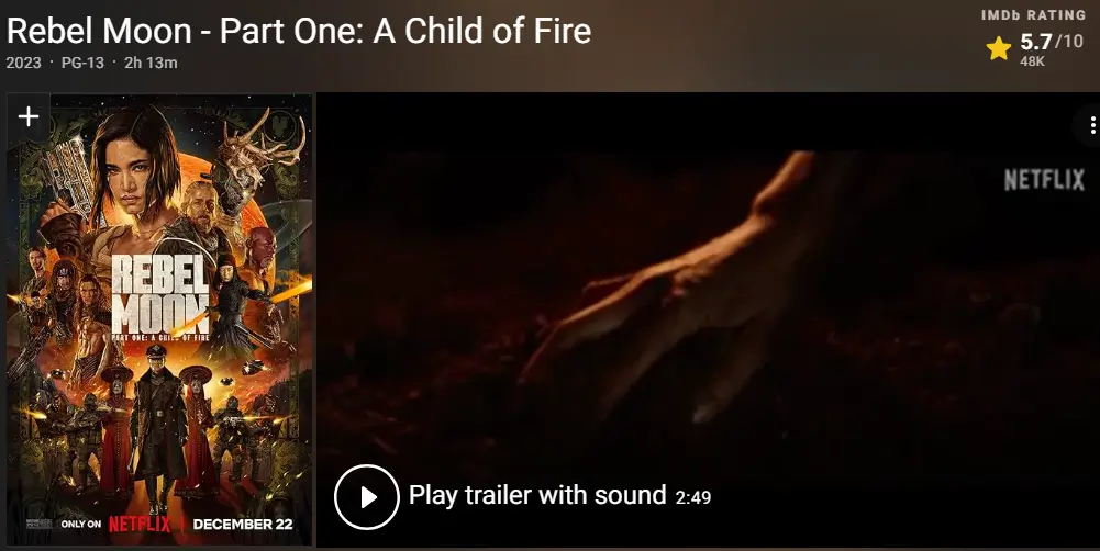 Rebel Moon(레벨 문) 파트1 : 불의 아이 줄거리