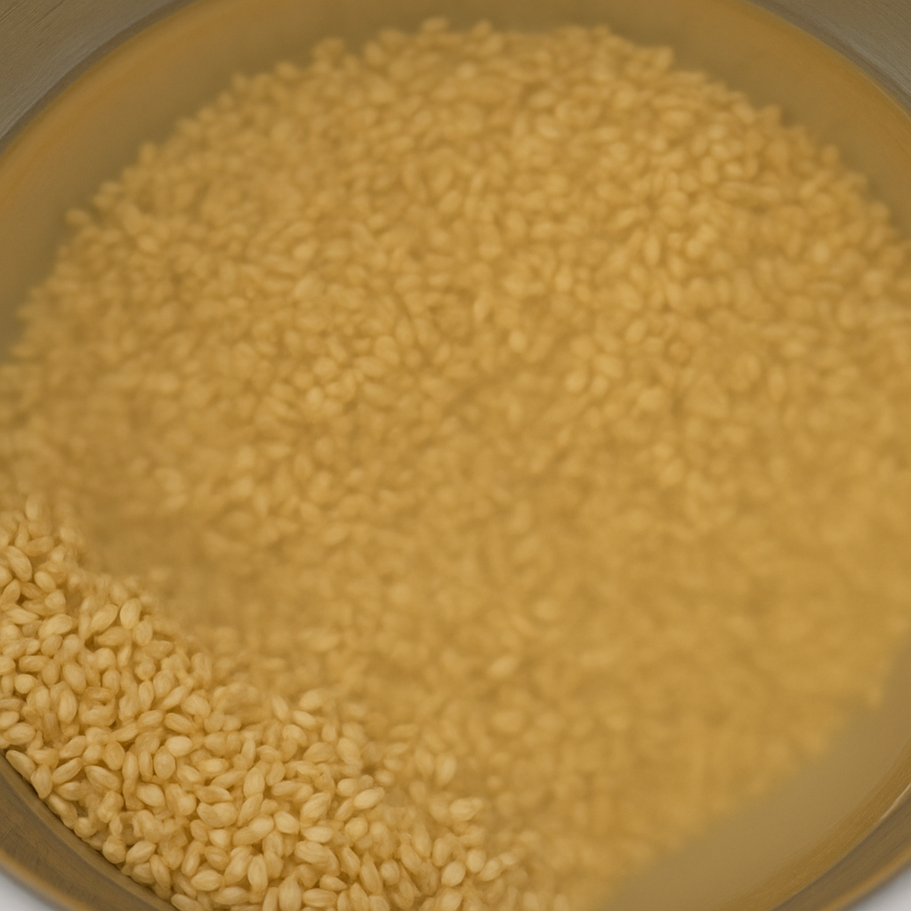 물에 불리고 있는 현미를 찍은 실제 사진