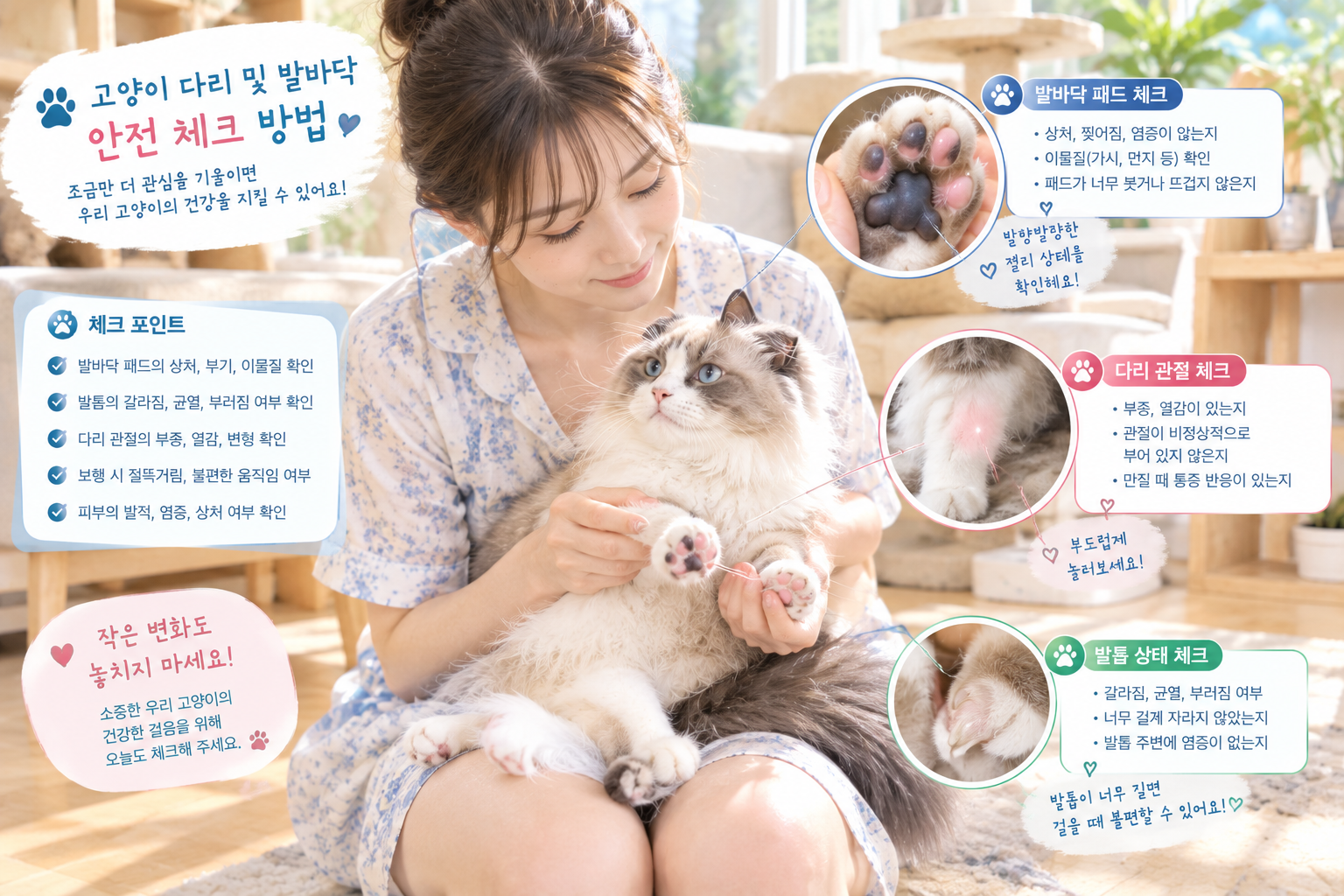고양이 다리 및 발바닥 안전 체크 방법