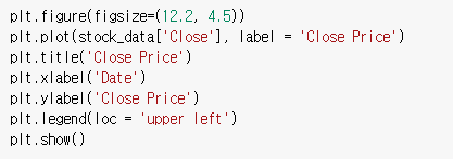 주식 종가 시각화 코드