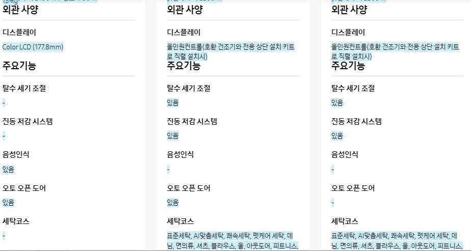 BESPOKE AI 콤보 스펙