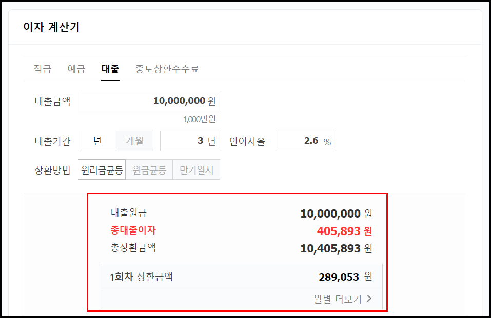 원리금균등상환방식-예시