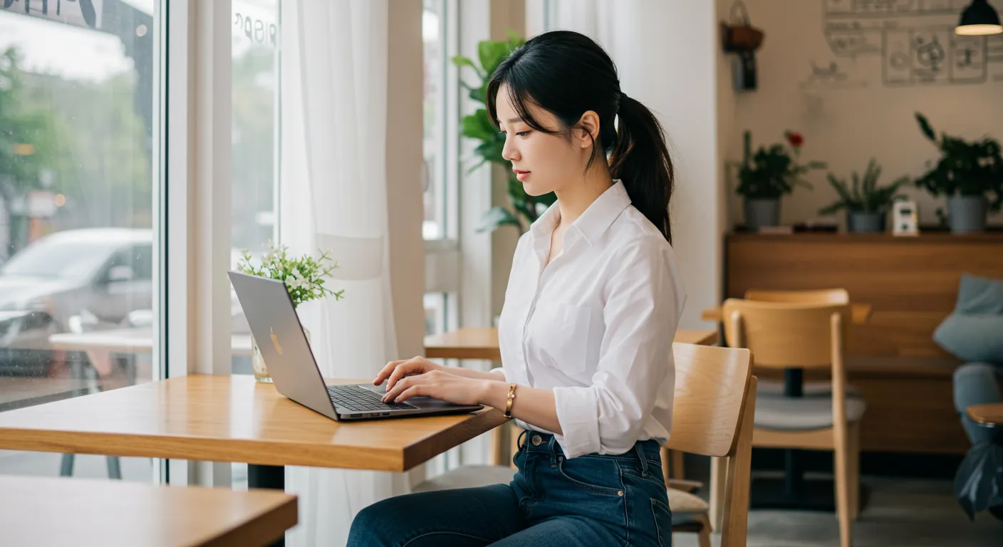 신용점수_노트북 확인_여성의 모습