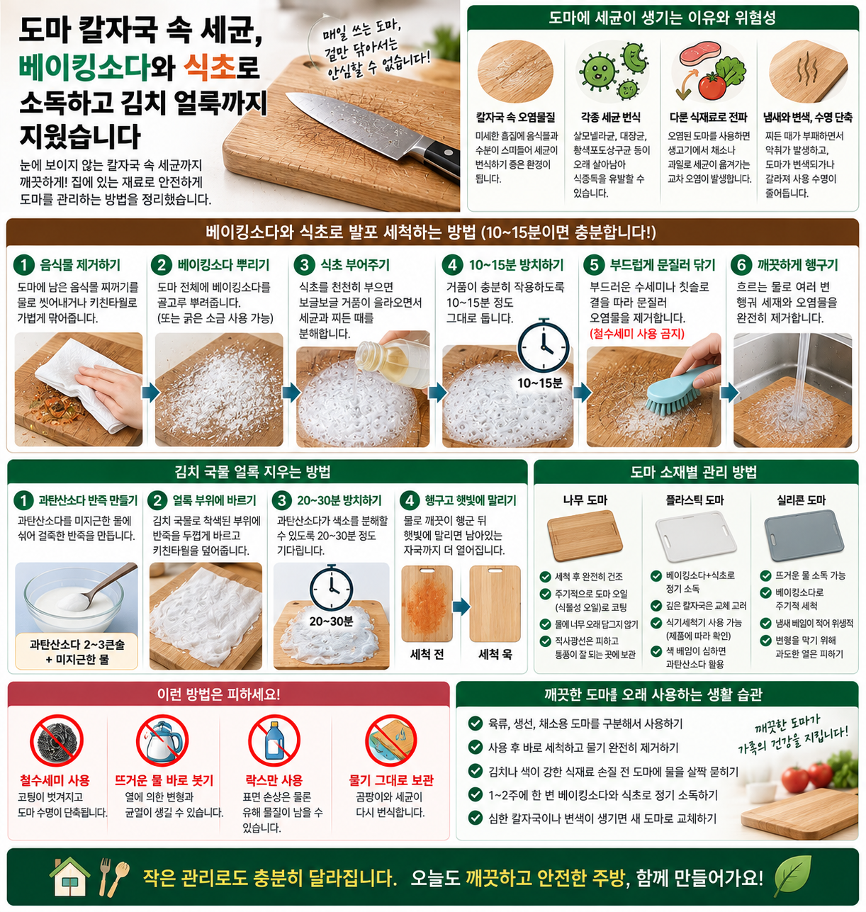 도마 칼자국 속 세균, 베이킹소다와 식초로 소독하고 김치 얼룩까지 지웠습니다
