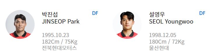 월드컵 아시아 2차 예선 중국경기 대한민국 선수 명단 DF