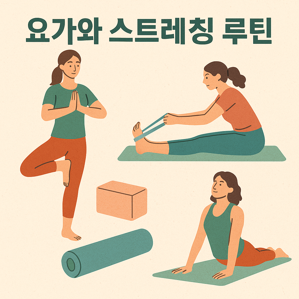 중년 요가와 스트레칭 루틴