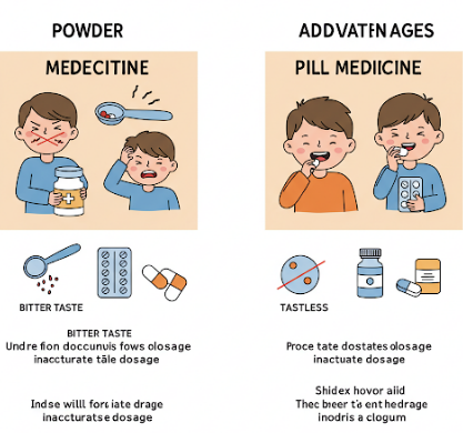 가루약과 알약의 비교