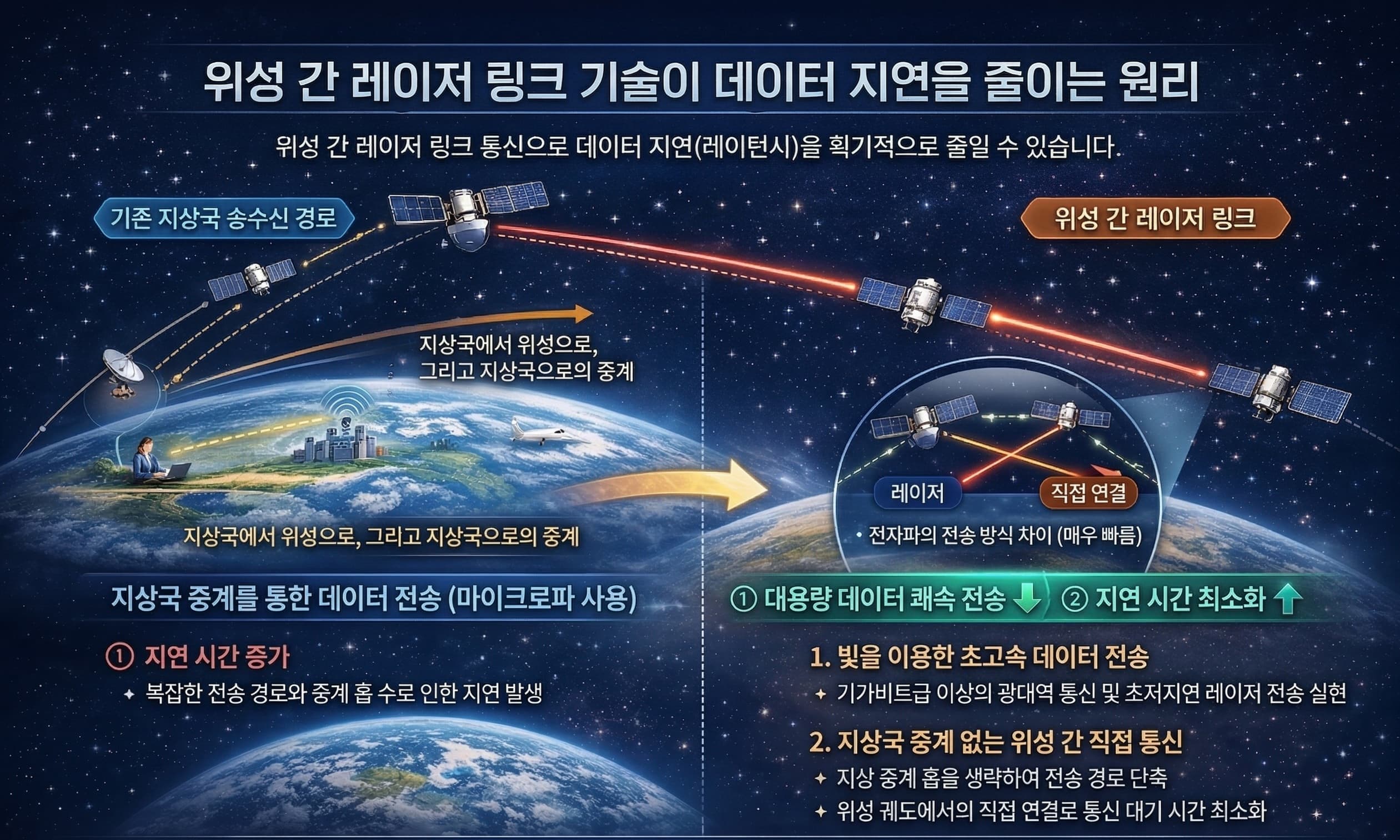 위성간 레이저 링크 기술이 데이터 지연을 줄이는 원리