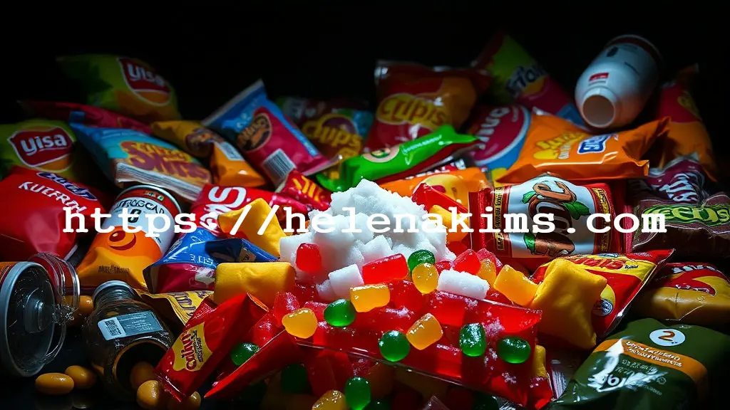 젤리 사탕과 여러 종류의 과자 봉지들 모습.