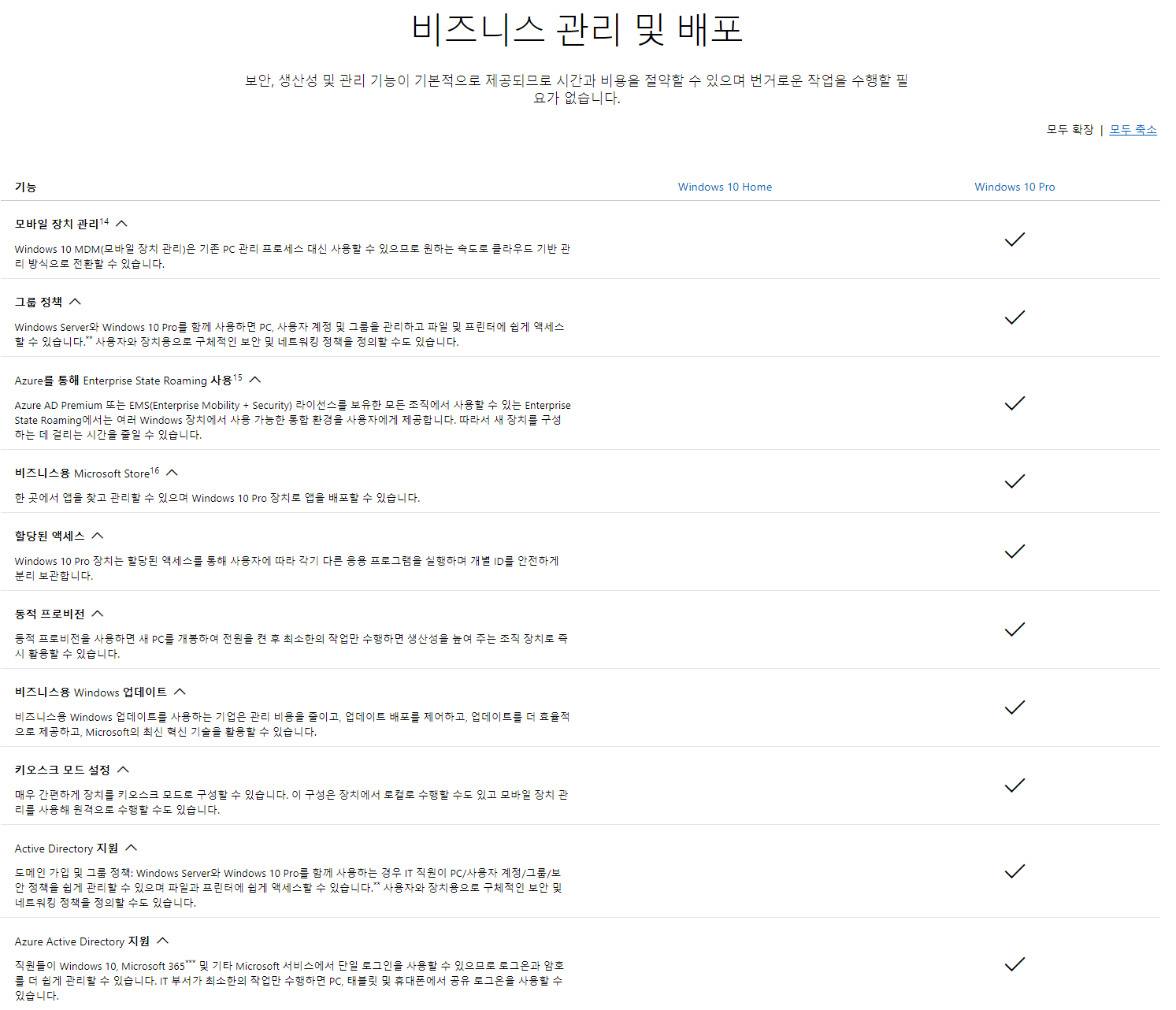 윈도우 10 비즈니스 측면에서의 차이