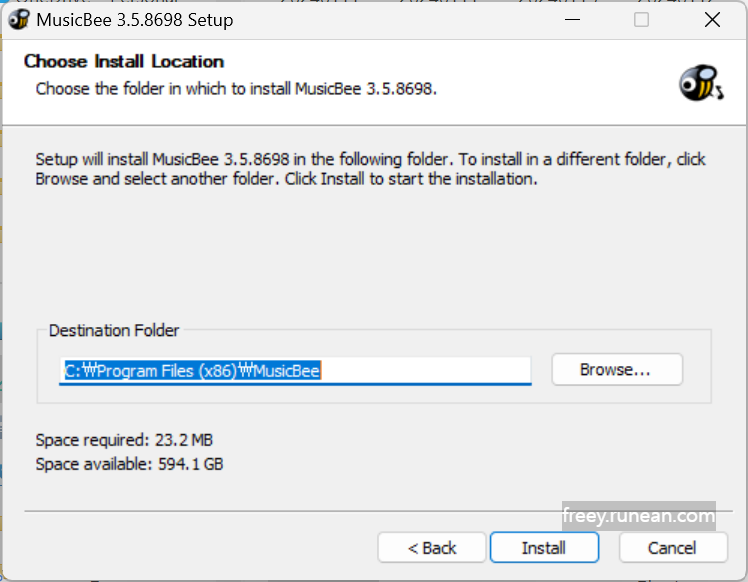 뮤직비(MusicBee) 설치 화면