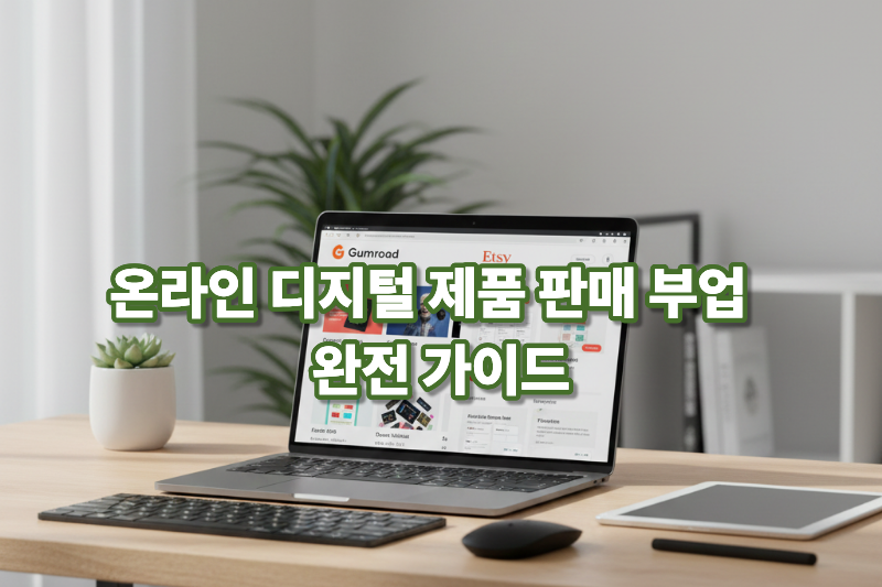 디지털 제품 판매 부업을 상징하는 전자책 및 템플릿 이미지