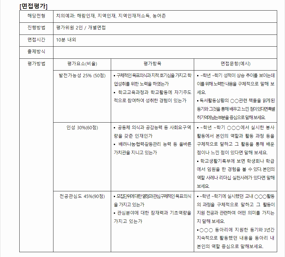 2024학년도 강릉원주대학교 학생부종합전형 면접평가