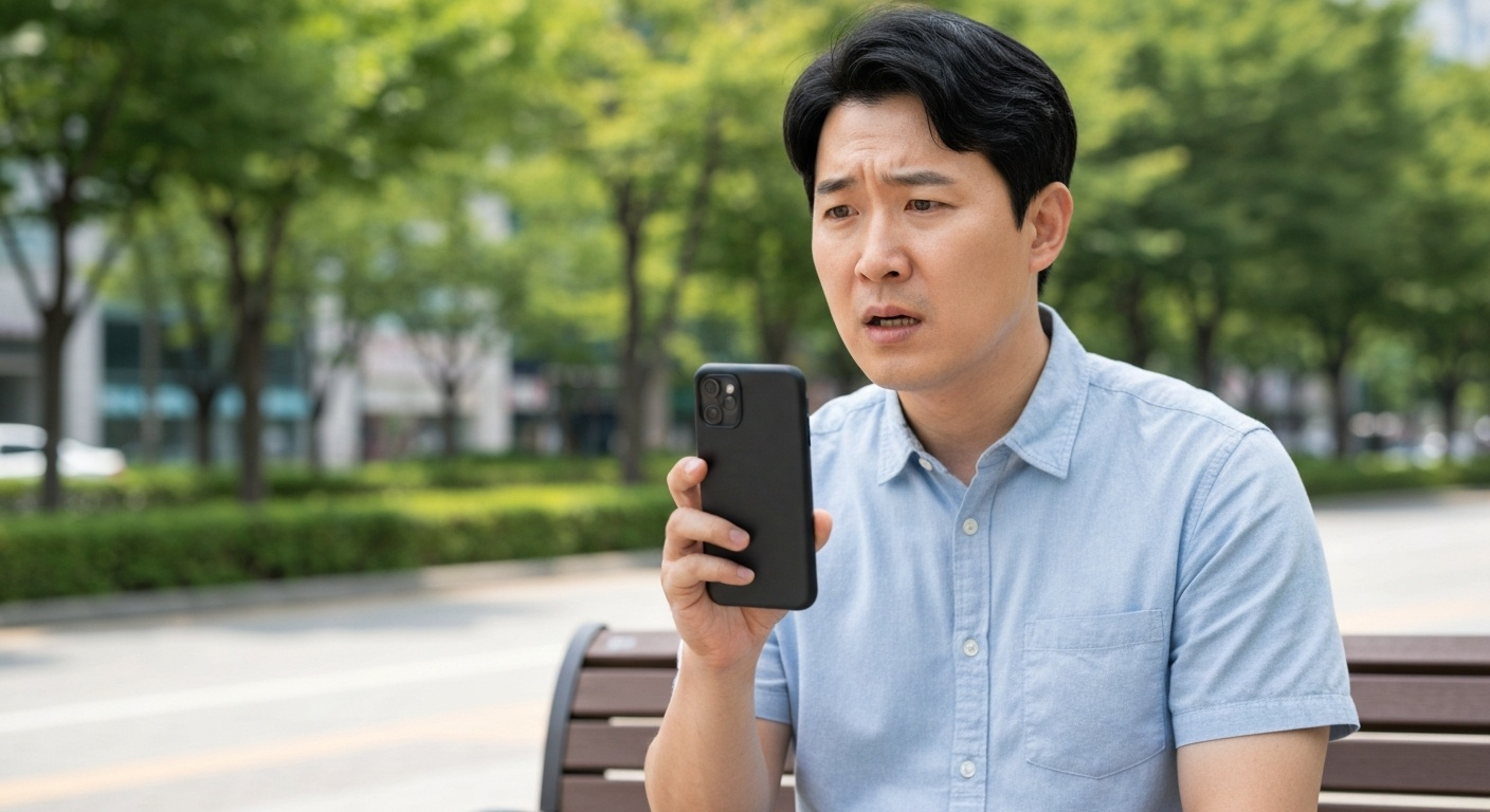 뜨거운 여름 스마트폰 사용 남성